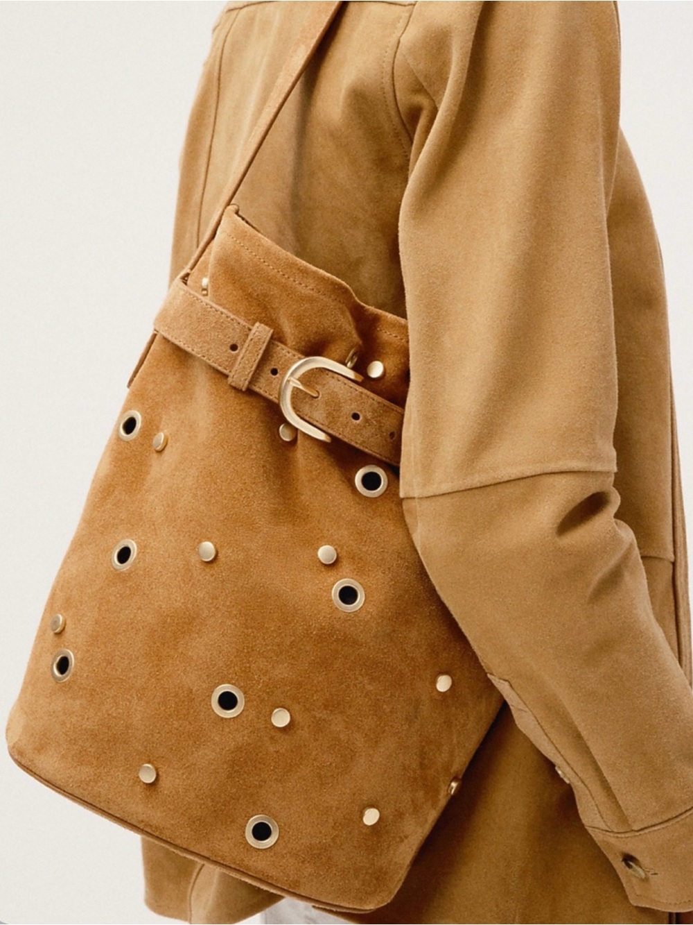 J. Crew Berkeley belted bucket bag in studded suede